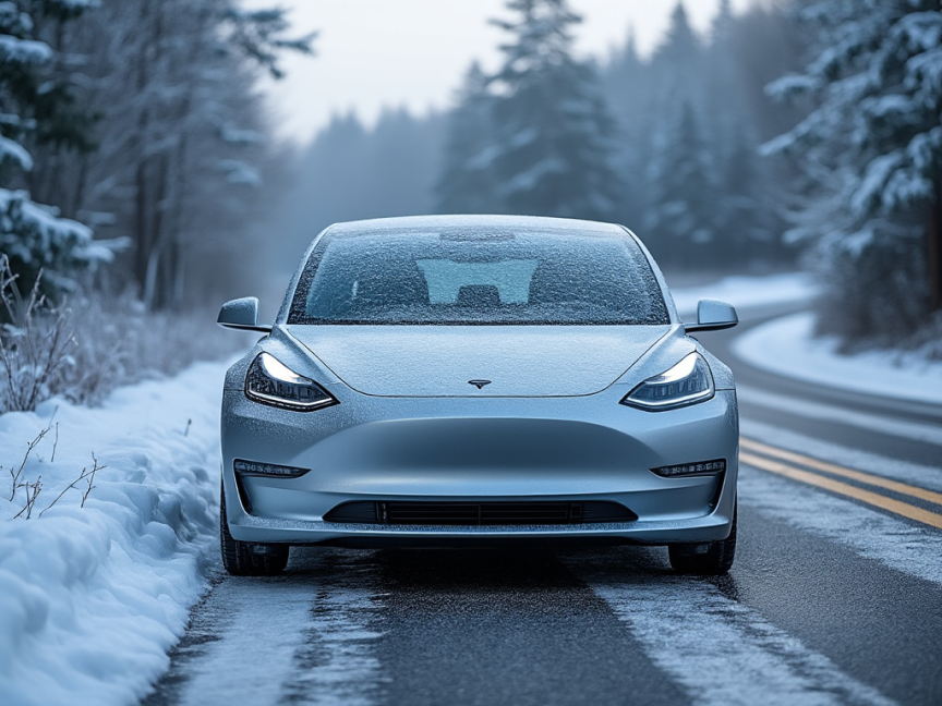 frozen electric car (EV) on the side of a roadway, "very unsafe"